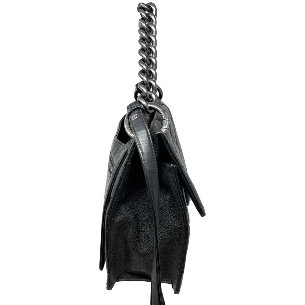 Chanel Black Caviar Leather Flap Bag Silver Chain Shoulder - Picture 8 of 12